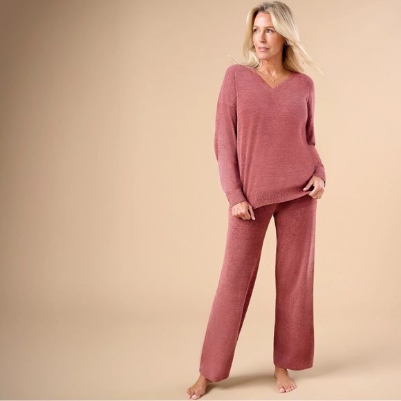 NWT BAREFOOT DREAMS CozyChic Ultra Lite Pullover & Wide Leg Pant in Canyon Rose